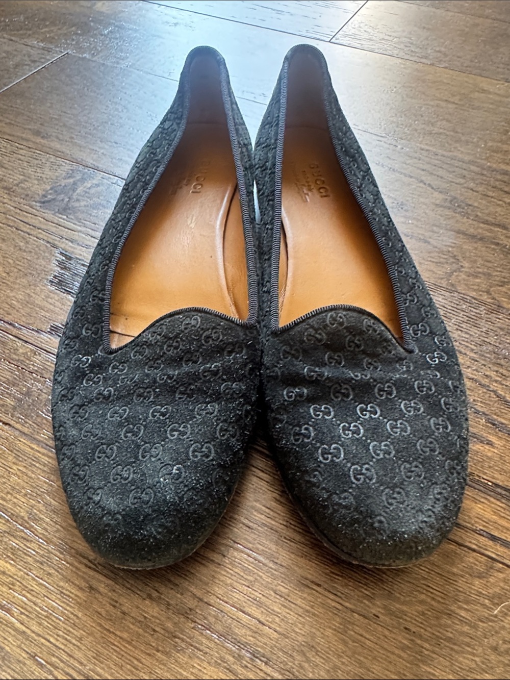 Gucci Black Velvet GG Monogram Slip-On Flats